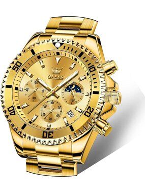 Men's All Gold Stainless Steel Chronograph Analog Quartz Waterproof Luxury Watch